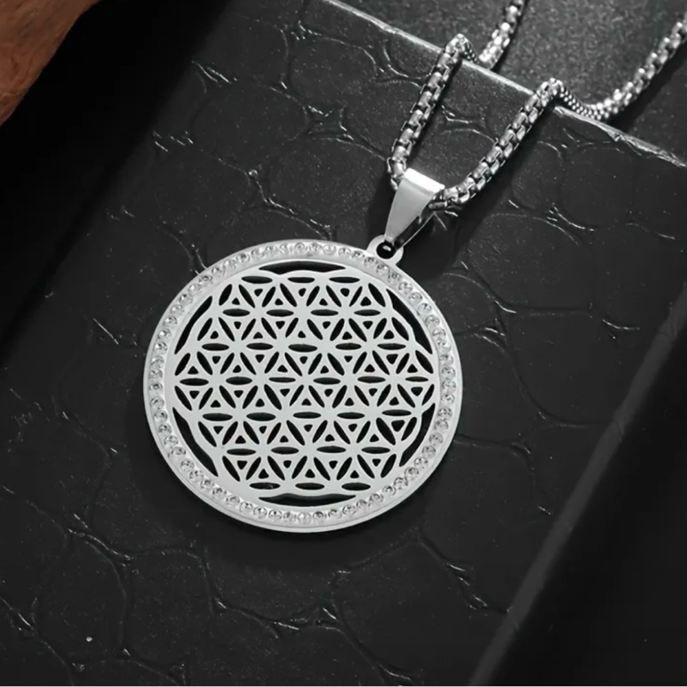 New silver & crystal flower of life zen chi pendant necklace chain cool 🔥 chakra